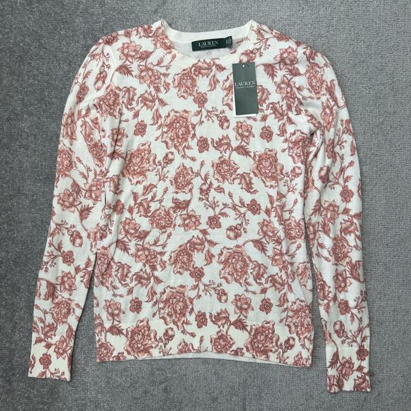 Lauren Ralph Lauren Sweater Womens XS Pale Cream Floral Crewneck NWT Pullover - Picture 1 of 7
